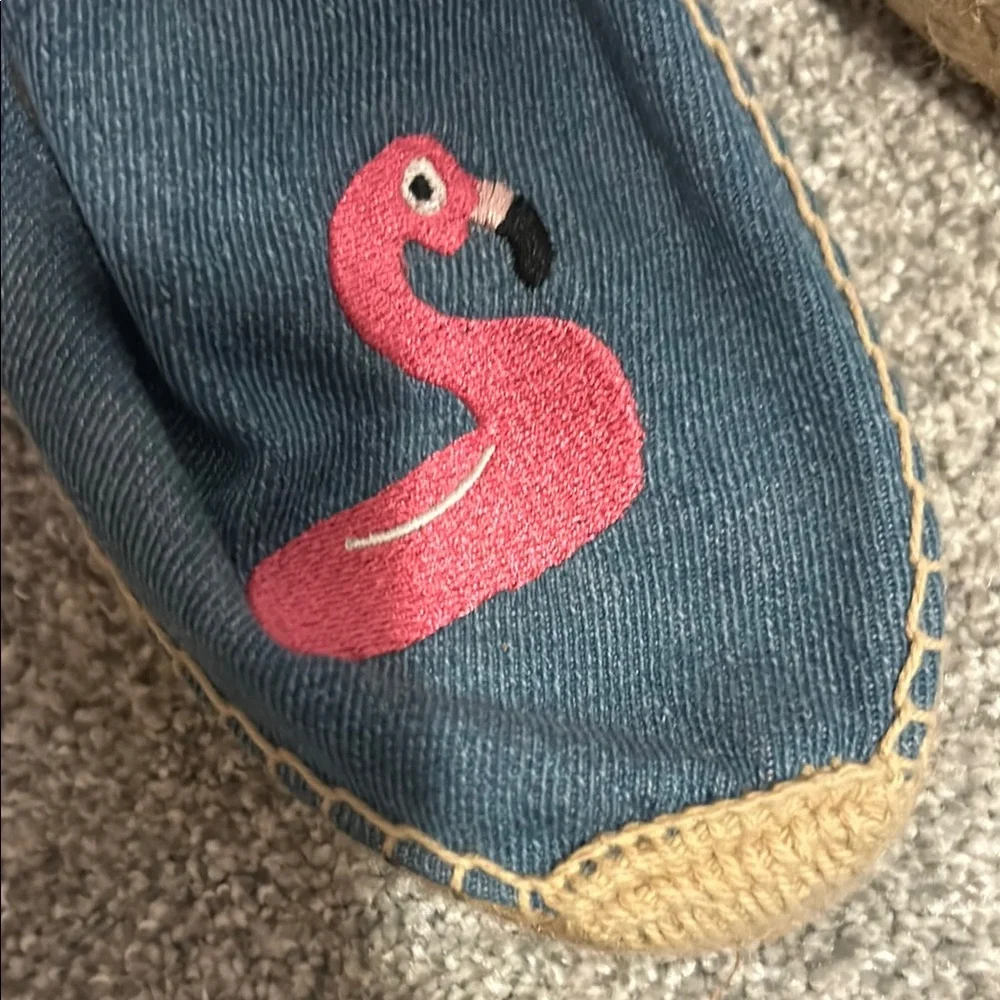 Soludos x Mary Matson Blue Denim Espadrilles w/ Flamingo and Duck Pool Floatie 9